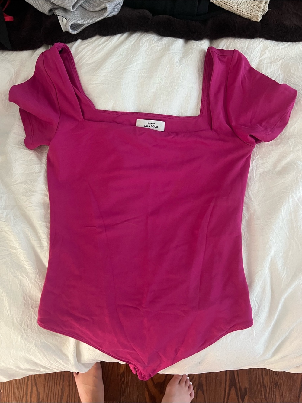 Babaton Magenta Square-Neck Short Sleeve Bodysuit